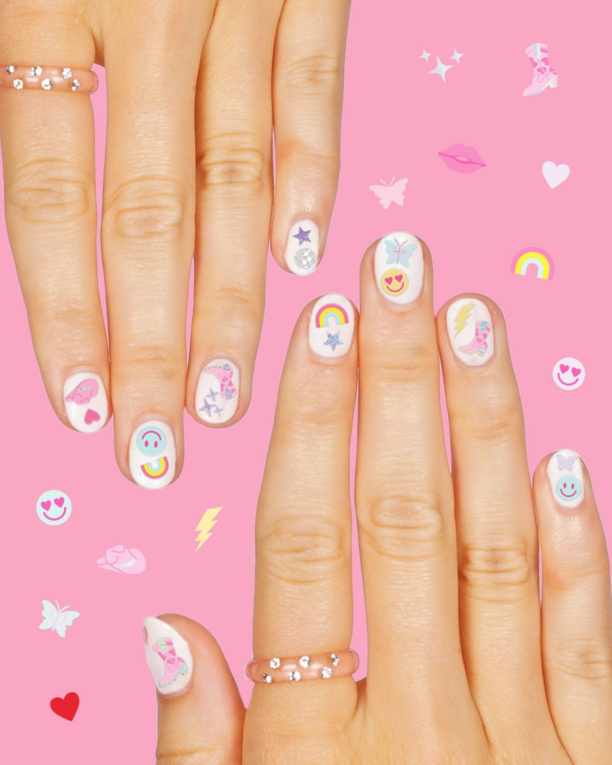 xo, Fetti Party Preppy Nail Stickers | 496 Stickers | Girly Party Accessory, Rainbow Bachelorette Decorations, Smiley Birthday Manicure, Butterfly Adhesive Press Ons