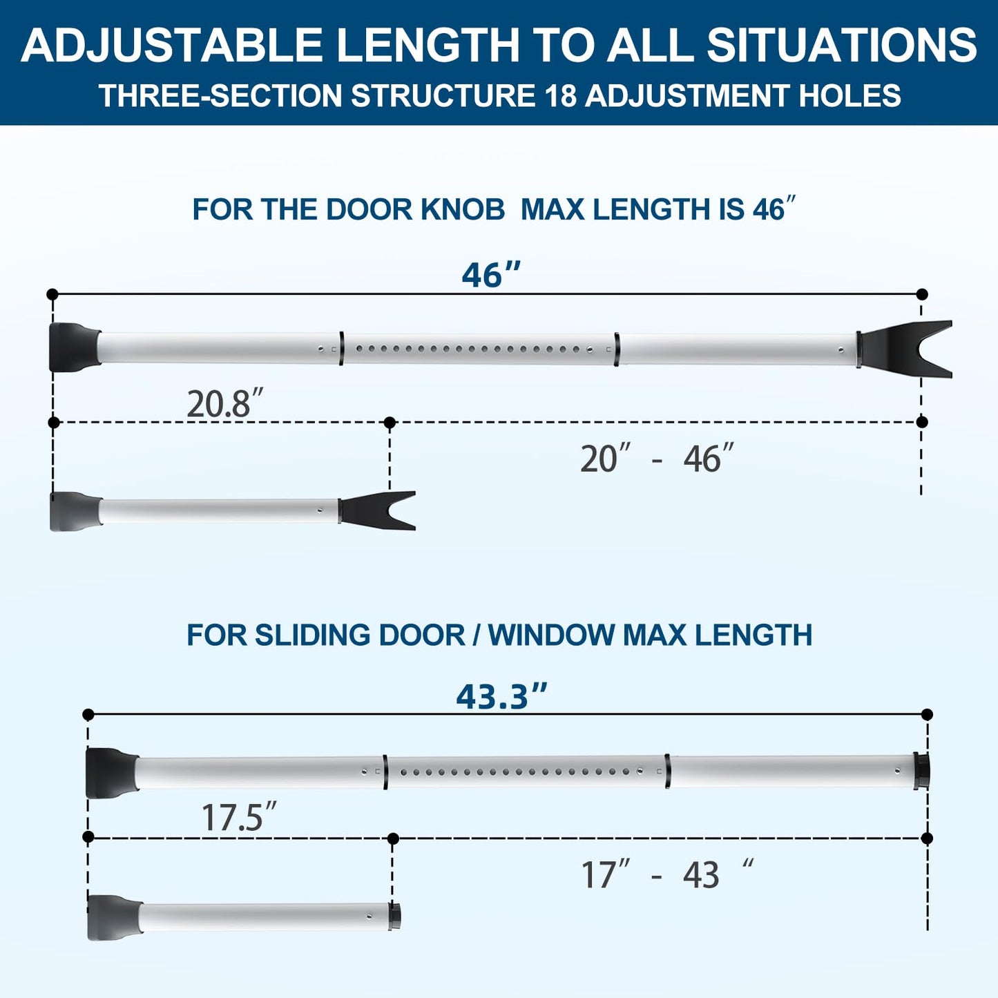 Rerishom Door Security Bar, Door Stoppers Security bar,Heavy Duty Door Lock Security Door Jammer Door Stopper for Apartment, Hotel Room,Screen Door Hardware, Gate Lock Bar, 2 Pack