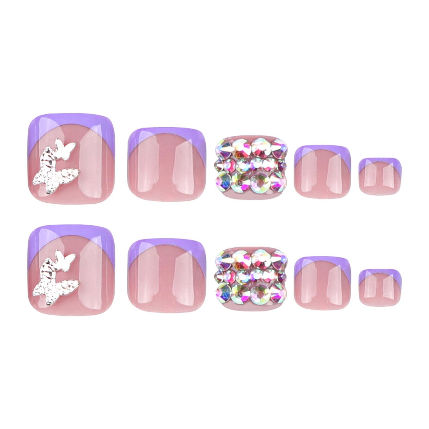 FIEONCIY Press on Toenails with Designs Acrylic Fake Nails for Toe Artificial False Nails with Charms Glue on Toe Nails for Spring Summer Stick on Toenails for Women Girls(JP3347)