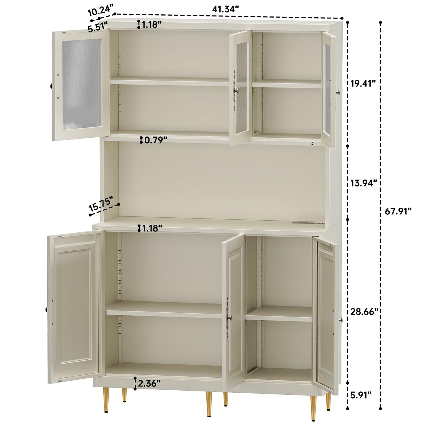 AUN Pantry Cabinet with Charging Station - 68" Multi-Scene Storage Cabinet for Kitchen, Coffee Bar, Dining Room | Adjustable Shelves & Soft-Close Doors,Beige