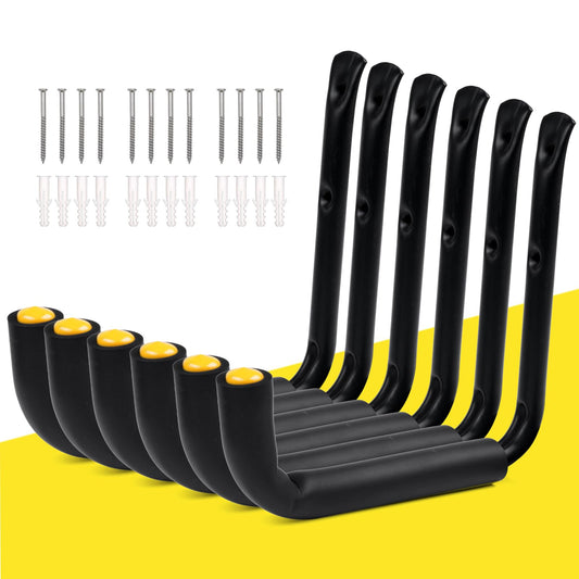 GEEDAR Heavy Duty Garage Storage Hooks -75 LB Capacity, 6packs, 9.8" Wall Mounted Rack for Hanging Paddle Board, Ladders, Bikes Enforced Kayak Storage Hanger