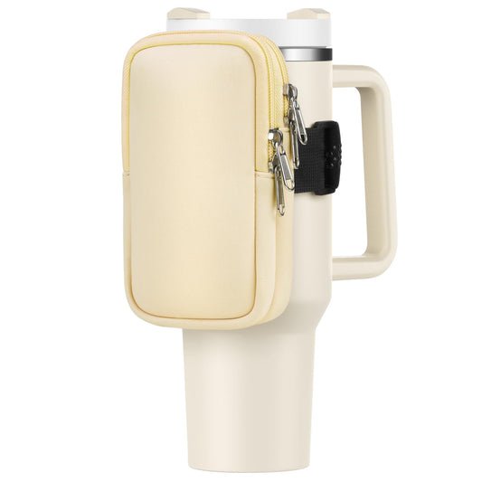 Water Bottle Pouch For Stanley Cup 40oz 30oz, Running Water Bottle Bag for Cards, Keys, Phone, Gym Accessories For Men Women, Travel Tumbler Mug Pouch Compatible With Stanley, Simple Modern(Cream)