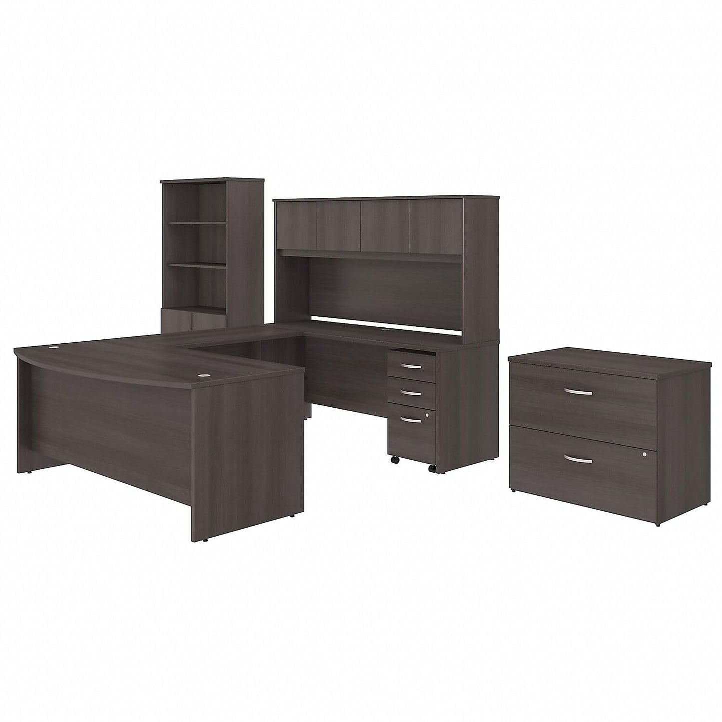 Bush Business Furniture Studio C 72W x 36D U Shaped Desk with Hutch, Bookcase and File Cabinets in Storm Gray