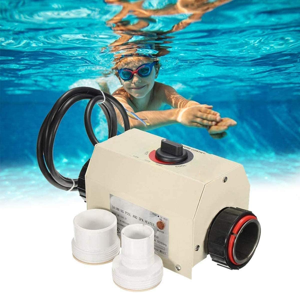 AYCHLG Swimming Pool Heat Pump, Electric Swimming Pool Heater for Above Ground Pools, up to 2000gallons, Max Output 12000BTU/hr, Heat Exchanger,110V~120V/60Hz No Plug