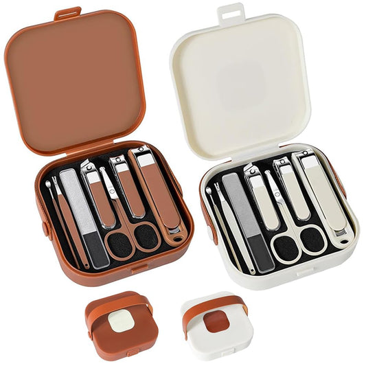 2 Pack Nail Clippers and Beauty Tool Portable Set,Stainless Steel Cuticle Nail Care Grooming Kit for Home, Travel, Salon,Office，1 Box of 7 Pieces（Beige & Brown）