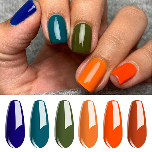 Vishine Gel Polish 6 Colours Soak Off UV LED Nail Art Manicure DIY Salon Gift Set Starter Kit Fall Color Orange Olive Green Colour Series 8ML