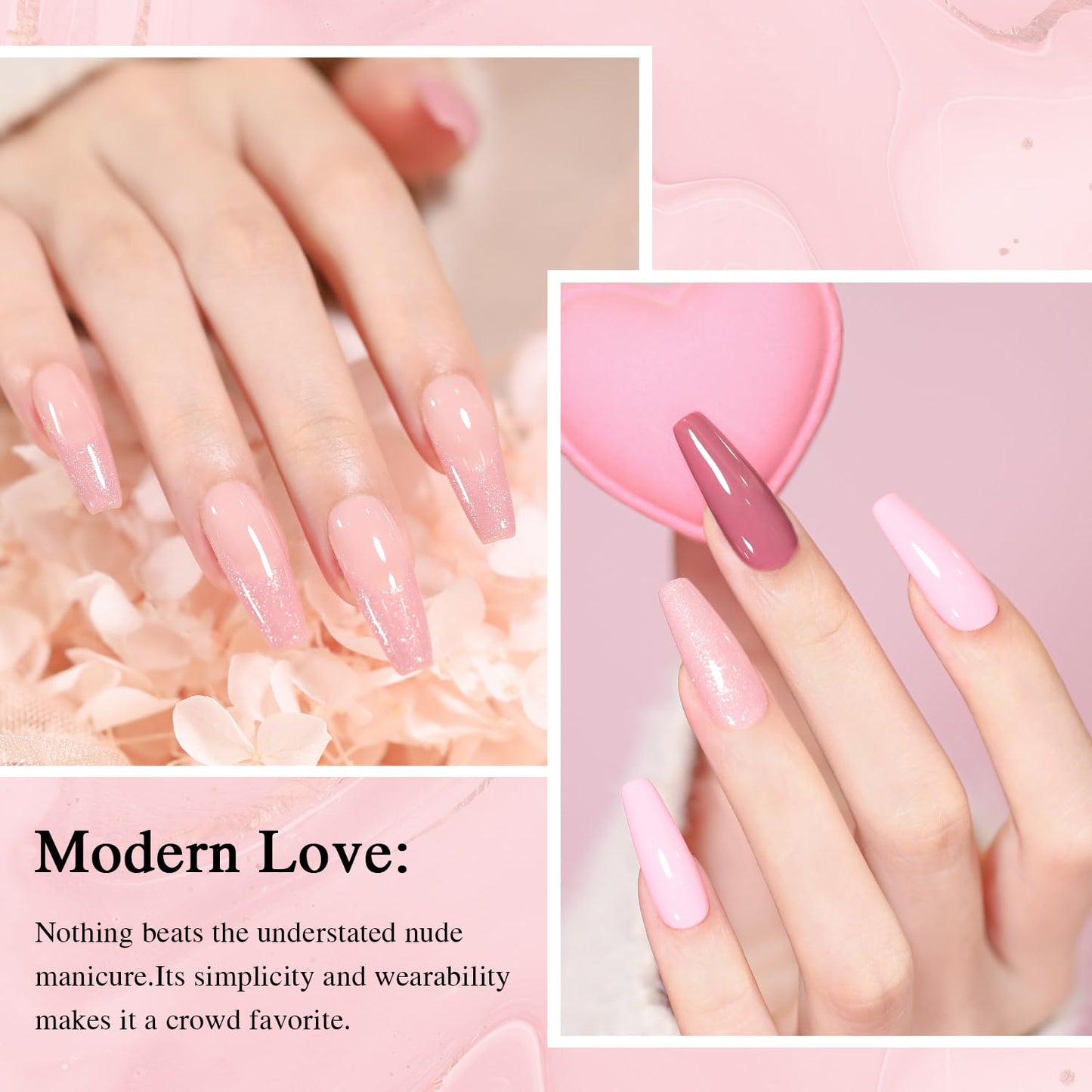Larvall Beautpal Gel Nail Polish Set- 10 Colors Nude Gel Polish All Seasons Skin Tones Pink Neutral Shimmer Gel Polish Kit, Soak Off LED Gel Nail Kit Manicure DIY Home