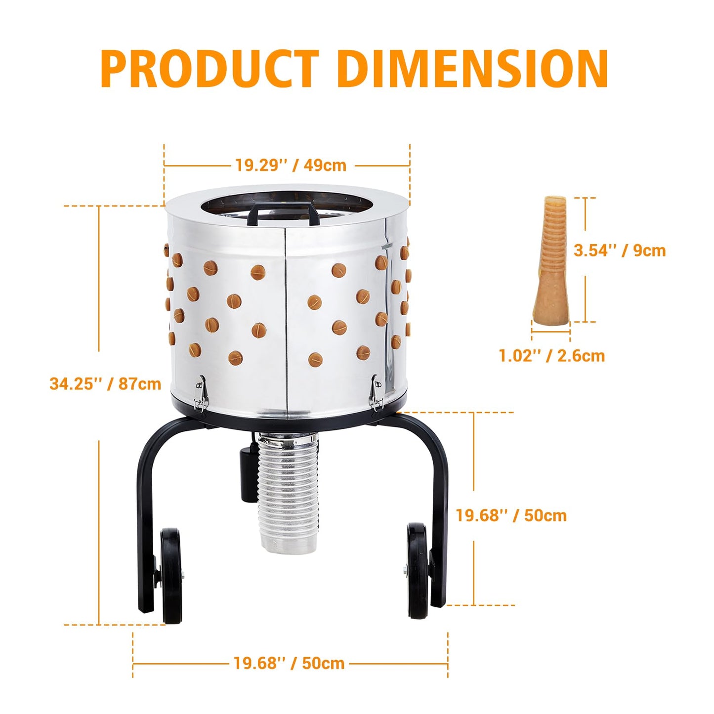 ActiveTrail 20" Stainless Steel Chicken Plucker Machine, 106 Soft Rubber Fingers, 550w Poultry Plucker with Wheels for Farm & Restaurant