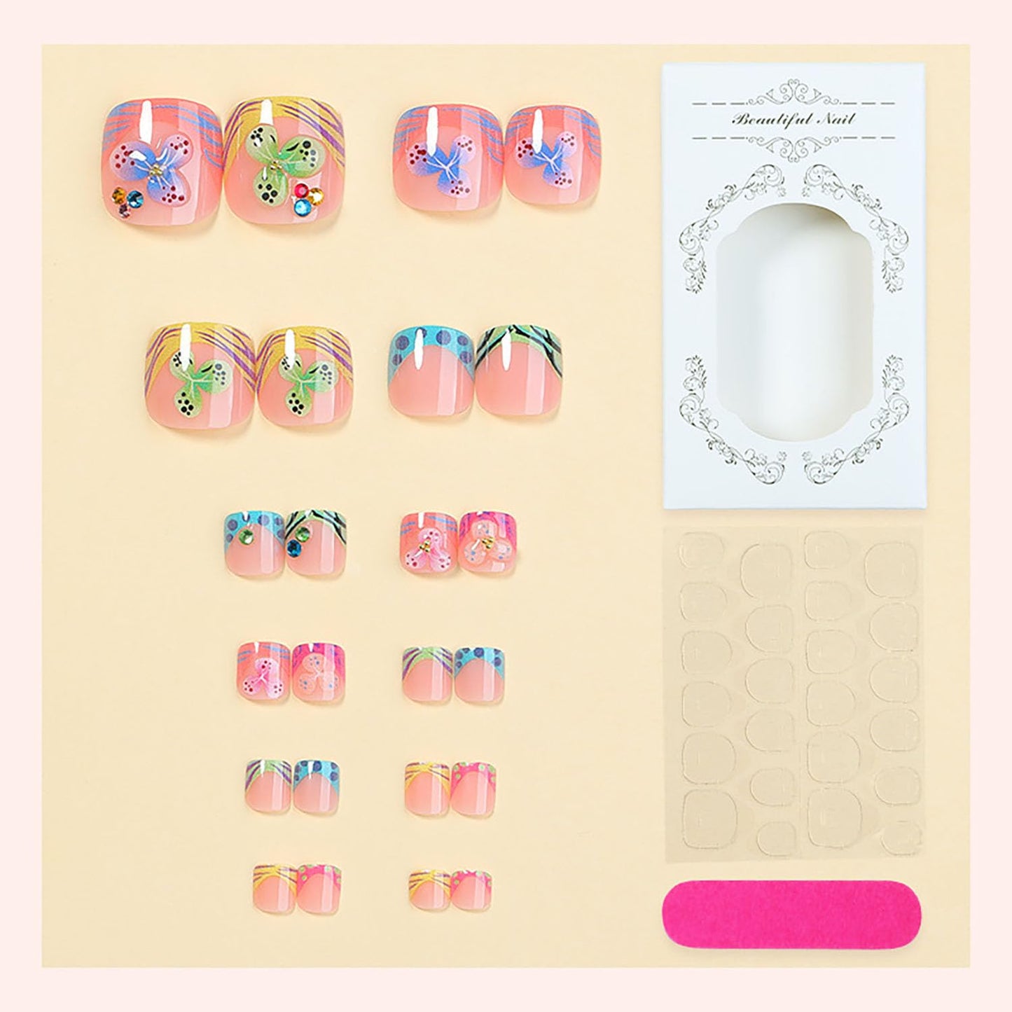 FIEONCIY Press on Toenails with Designs Acrylic Fake Nails for Toe Artificial False Nails with Charms Press on Toe Nails for Spring Summer Stick on Toenails for Women Girls(WSJ2545)