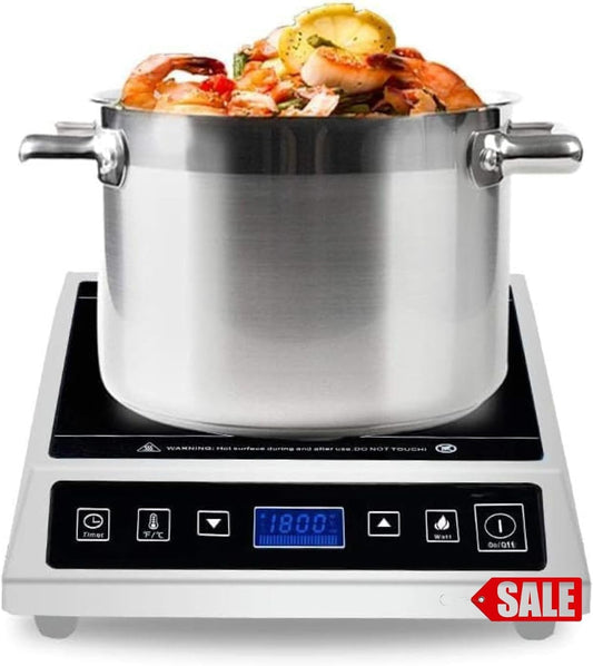 Commercial Induction Countertop Burner 3500W Professional Portable 240V Induction Cooktop 10 Power Levels with 12 Timer Settings 140-465°F and LCD Screen Stainless Steel Electric Stove