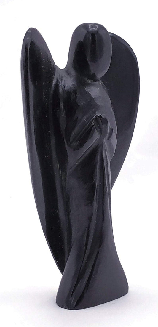 Black Agate Crystal Guardian Angel Figurines Ornament for Healing Birthstone, Decoration Statue (Hand Carved Pocket Gemstone Angel) (2 inch)