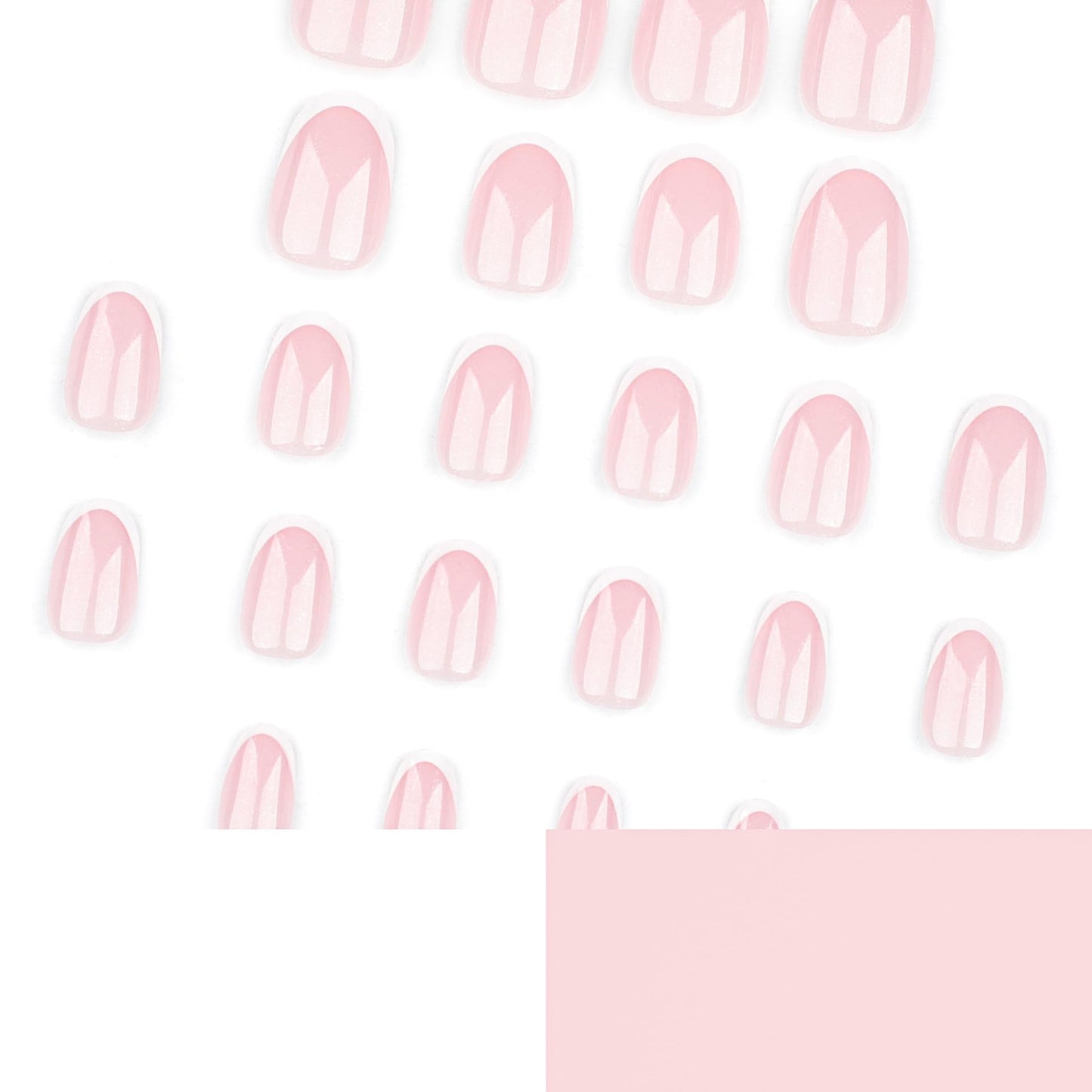 White French Tip Press on Nails - Short Almond Fake Nails - Glitter Glossy Full Cover Stick on False Nails for Women - 24 Pcs