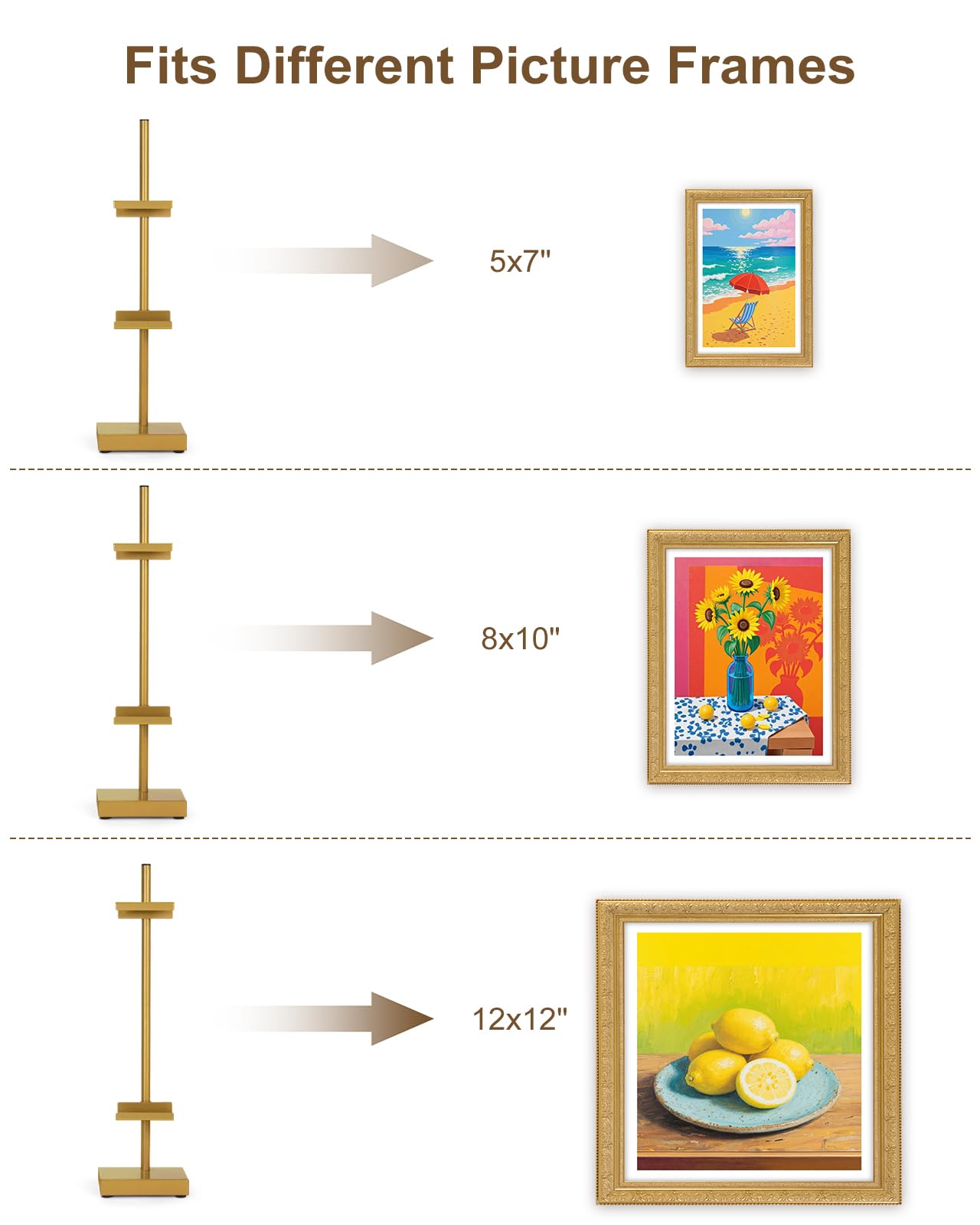 Victawks Adjustable Tabletop Easel Stand, Picture Easels for Display Up to 17" H, Gold Metal Picture Frame Holder Stand Table for Art, Photo (1 Pack)