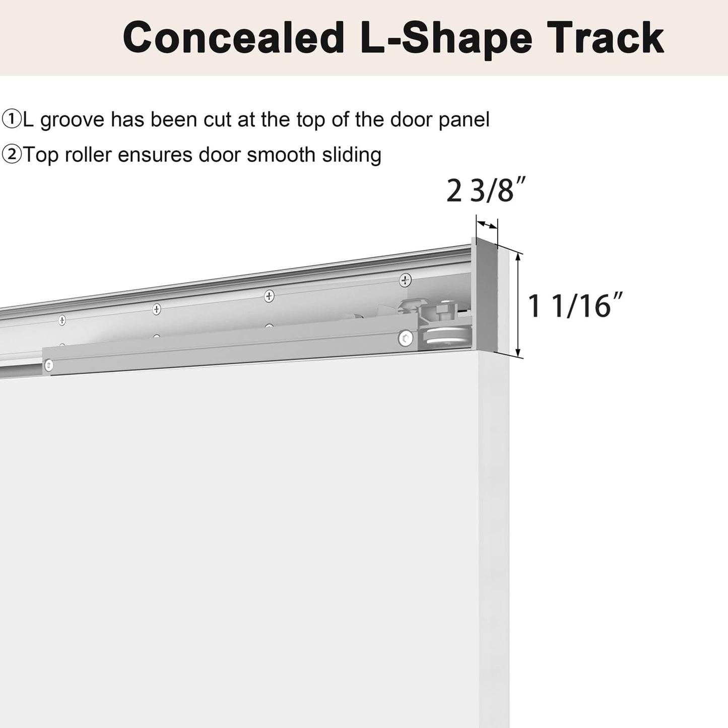 BarnSmith 42"x80" Concealed Sliding Barn Door, White Primed Flush Solid Core Sliding Hidden Barn Door with Soft Close Installation Hardware and Double Sided Pulls Included