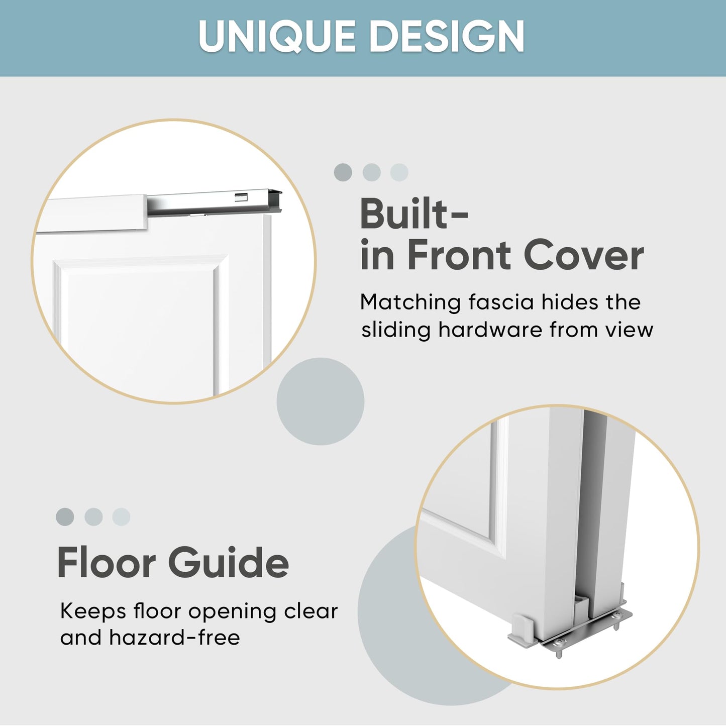 JUBEST 72x80 in Sliding Closet Door, Raised 2-Panel Square Top White Primed Hollow Core Door Slab with Hardware Kits & Matching Fascia, Pre-drilled & Paintable, Space-Saving for Bedroom Laundry