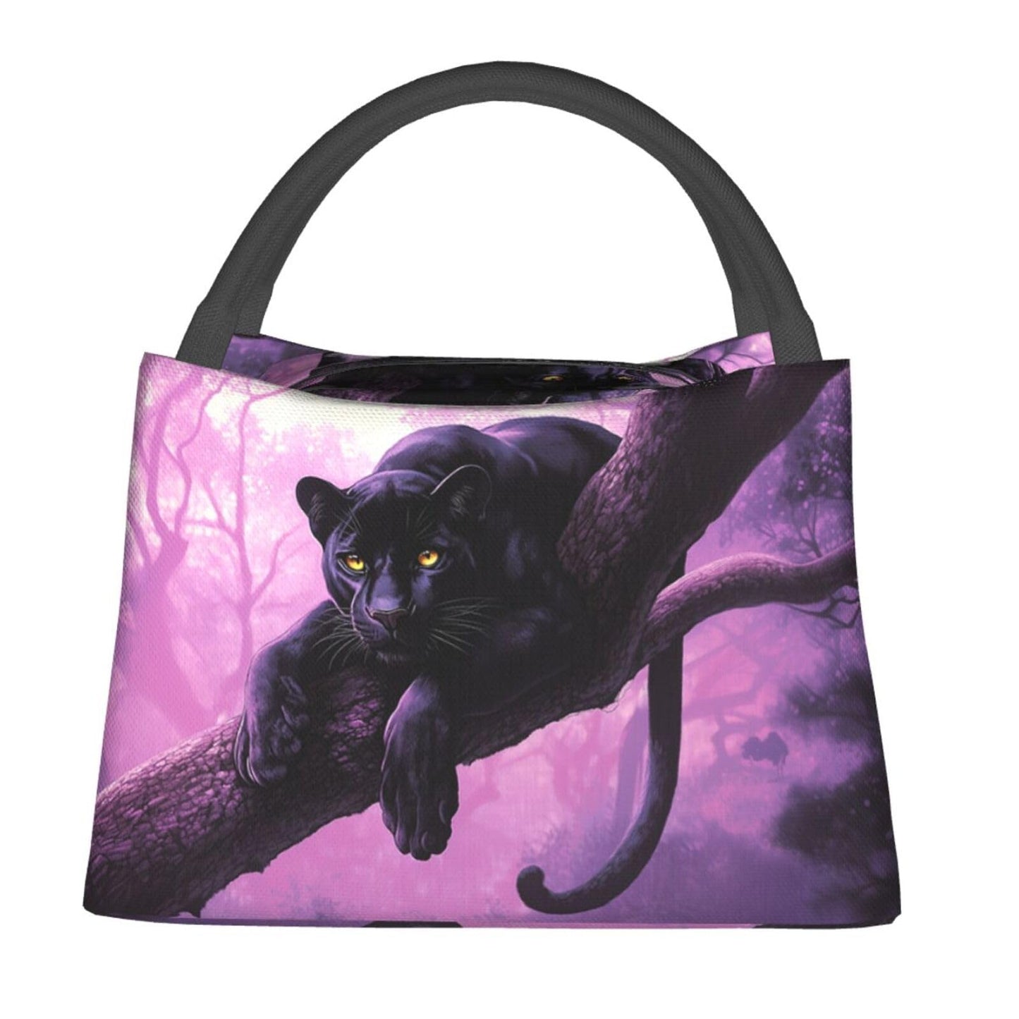 ainori Black Panther Insulated Lunch Box for Fantasy Lovers,Reusable Tote Bag with Mystical Forest,Portable Lunchbox Handbag,Makeup Bags Organizer Gifts for Work Office Travel Picnic,11x6.3x6.7in
