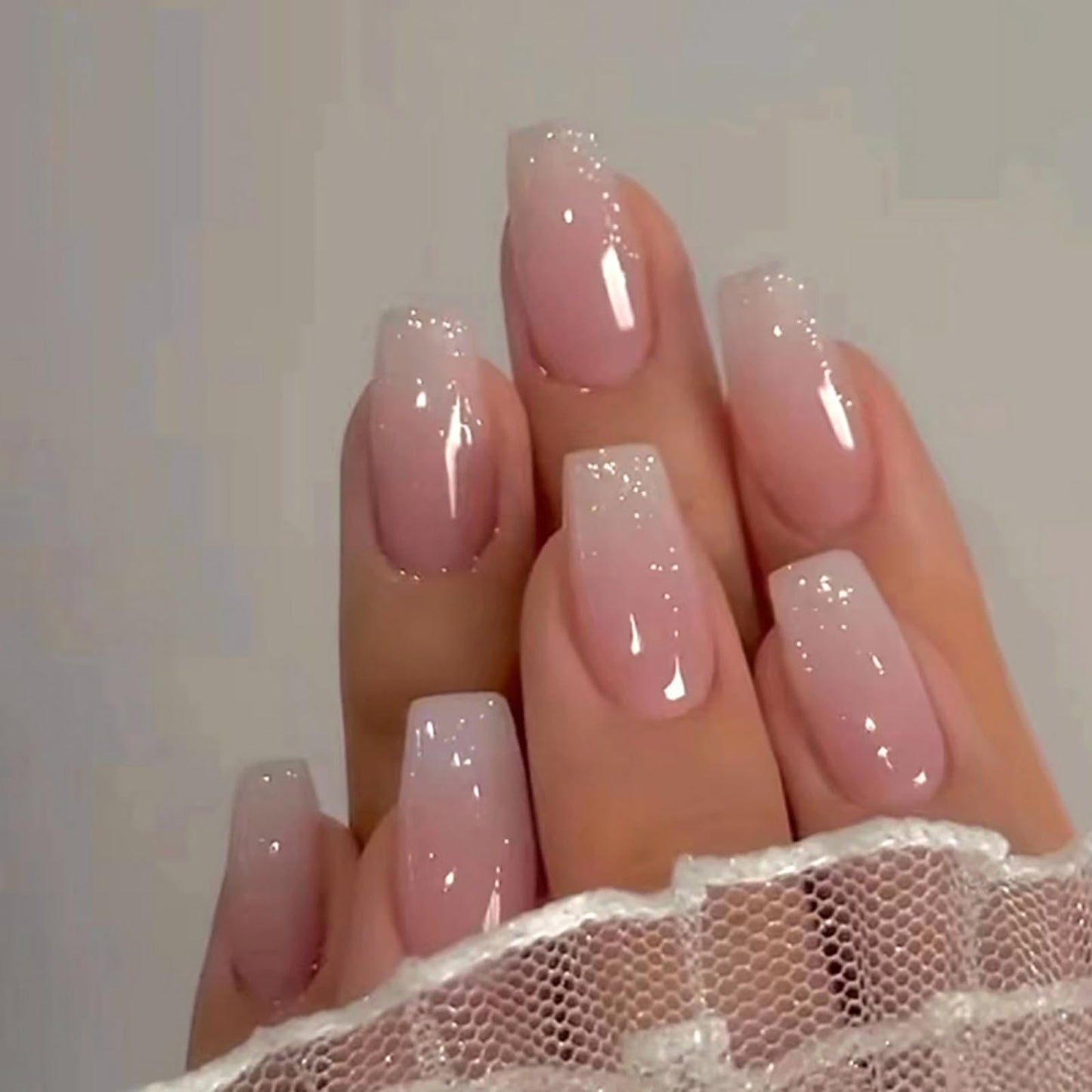 Jsiallye 216Pcs Pink Gradient Press On nails Short Square,9 Packs French Tip Press On Nails Almond,Fit Perfectly & Natural Reusable Stick on Nails in 24 Sizes