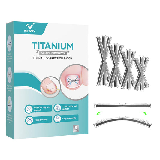 Ingrown Toenail Treatment Kit with Upgraded 6-Angle Shape,Titanium Alloy Ingrown Nail Corrector Tools with 4 Multi-Sizes,Ingrown Toe Nail Relief Remover Strips for Curved Toenail Quick Relief,8Pcs