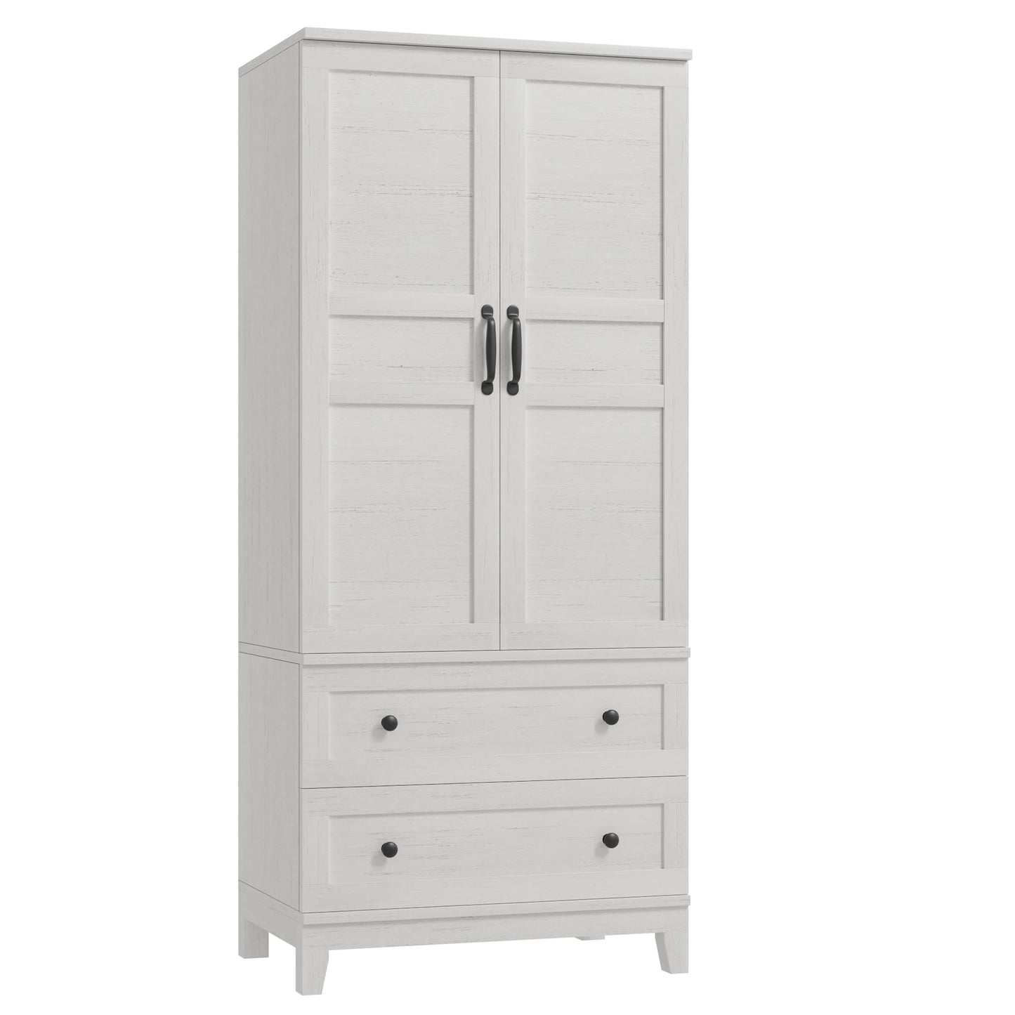 GarveeHome Armoire Wardrobe Closet with 2 Drawers,72 in Wooden Wardrobe Cabinet with Hanging Rod, Tall Clothing Armoire Cabinet with Doors and 18 Adjustable Shelves for Bedroom, Clothes, Rustic White