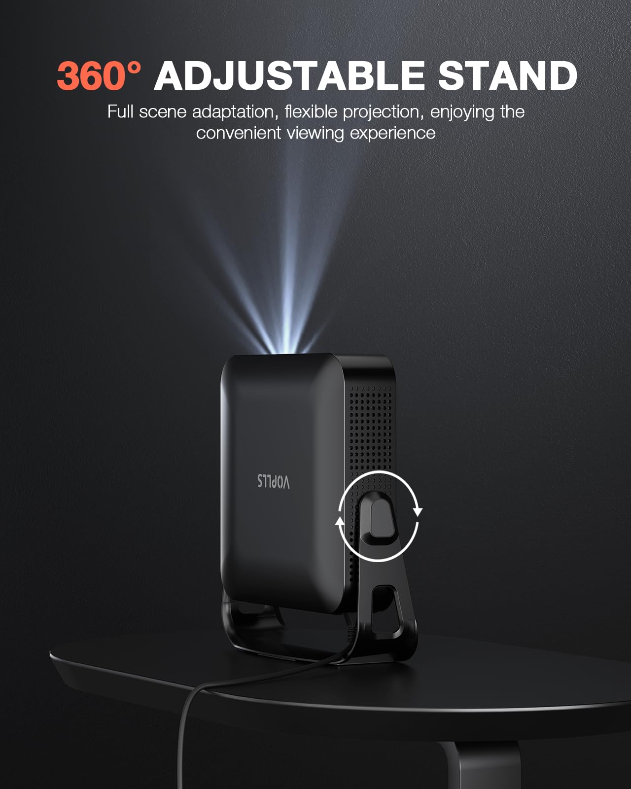 【360°Adjustable Stand & Auto Focus/Keystone】Mini Projector with WiFi and Bluetooth, Native 1080P Portable Outdoor Movie Projector, VOPLLS Home Projector 4K Support for HDMI/USB/AV/Phone/Laptop(black)