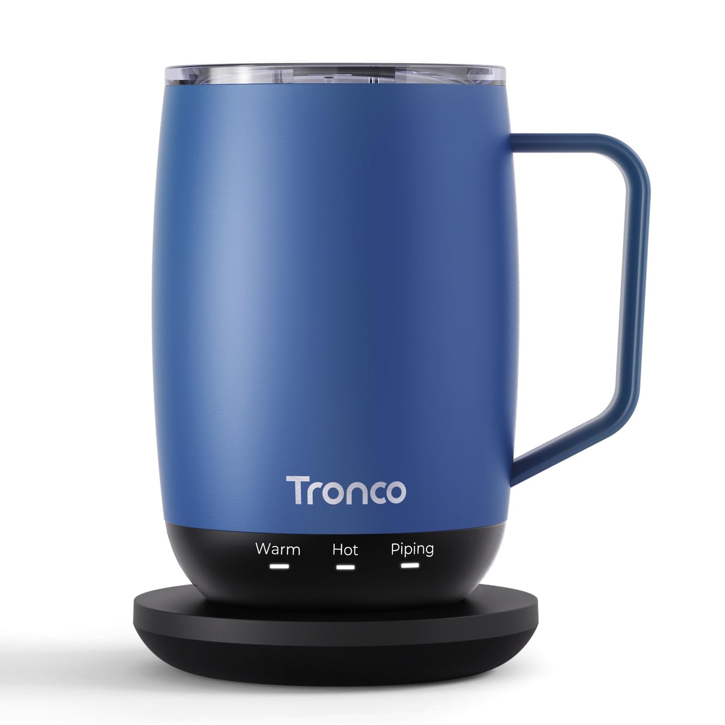 Tronco Temperature Control Heated Coffee Mug 14 oz – Rechargeable Self-Heating Coffee Mug with Lid – Manual Control, 3 Modes, 130 Min Battery Life, Auto Shut-Off (Blue)
