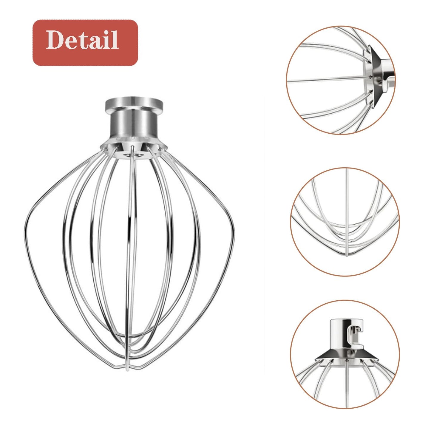 K45WW 6 Wire Stainless Steel Whip Attachment for KitchenAid 4.5 5 Quart Tilt-Head Stand Mixer,for Egg Cream Stirrer, Flour Cake Balloon Whisk