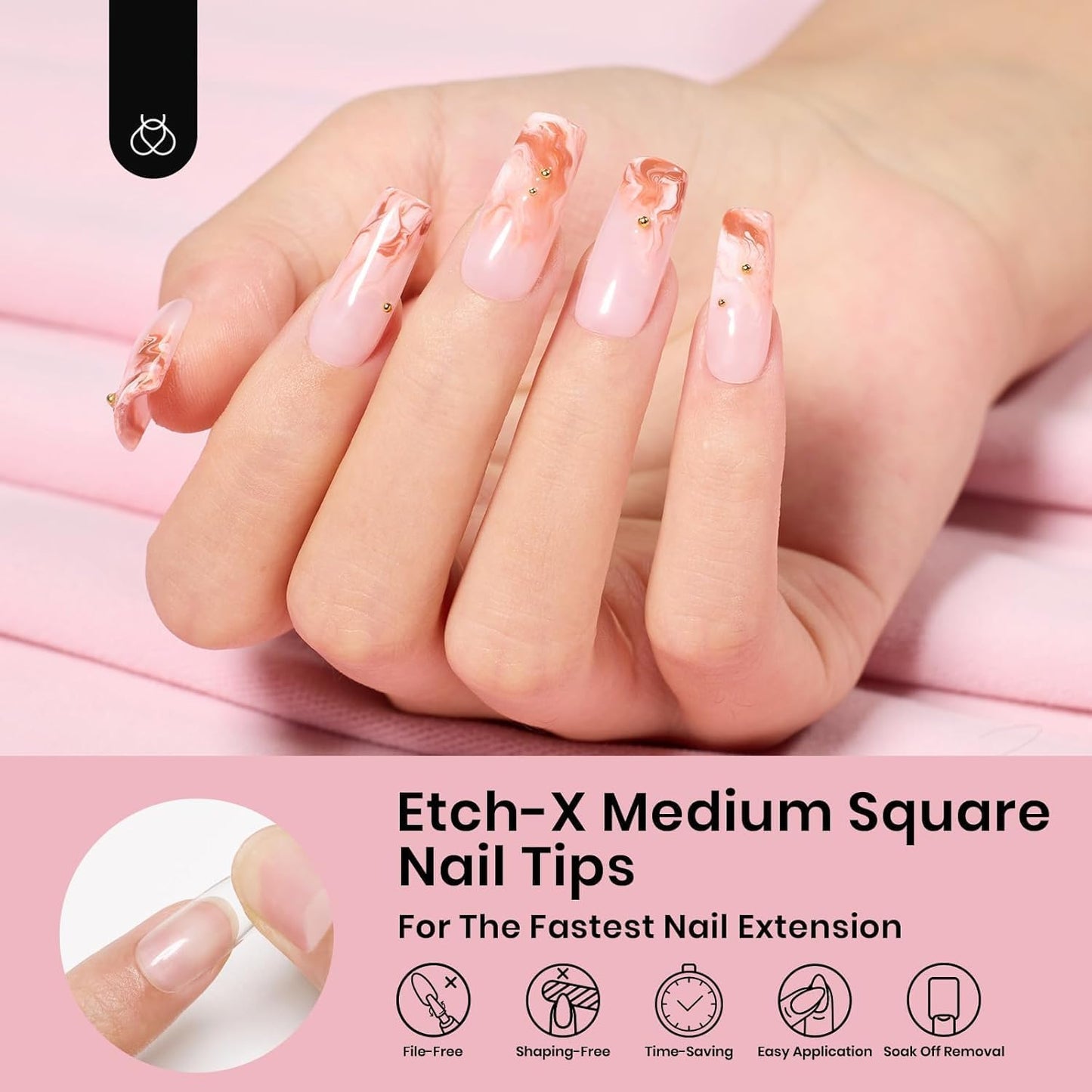 Beetles Nail Tips Medium Square 576Pcs 12 Sizes - Pre-Etched Soft Acrylic Nail Tips Half Matte False Nails Nail Art Full Cover Press Ons Nail Extensions Gift Set Home DIY Nail Salon