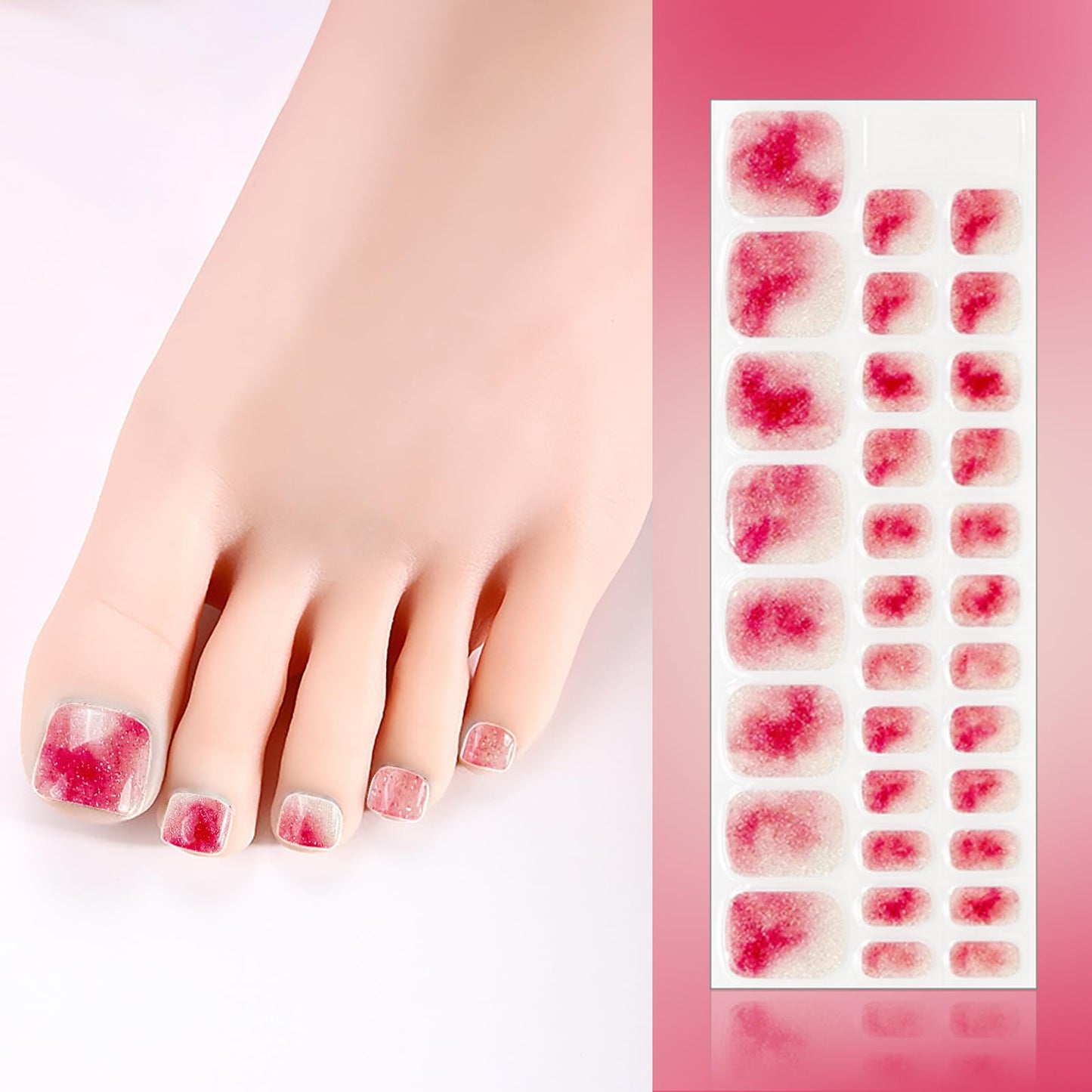 SILPECWEE Semi Cured Gel Nail Strips for Toes (Hazy Rouge - 32PCS), UV Light Required | Salon Quality | Long Lasting Toe Nail Stickers Gel Nail Wraps for Women Girl Manicure