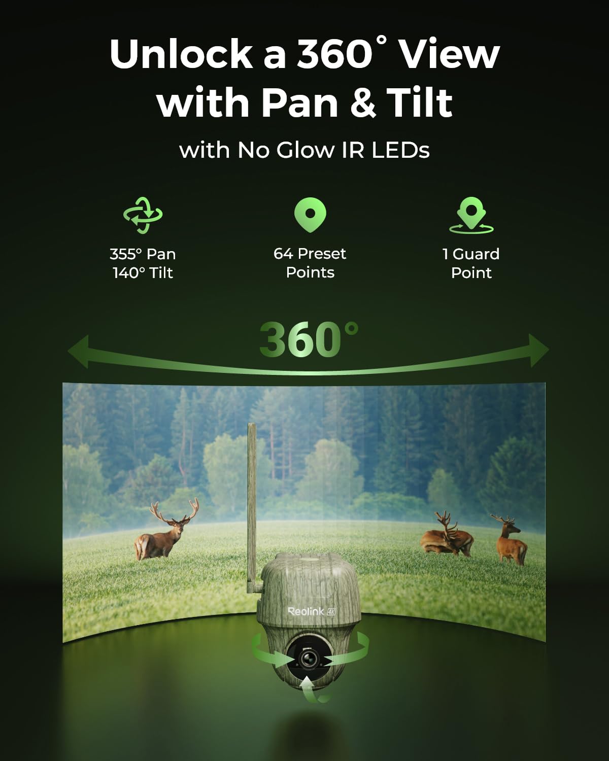 REOLINK 4K Cellular Trail Camera, 3G/4G LTE, 360° 4K HD Full View, 32GB SD+SIM Card Included, Animal Recognition, No-Glow IR, Smart Motion Activated, Go Ranger PT+Solar Panel, Updated Version
