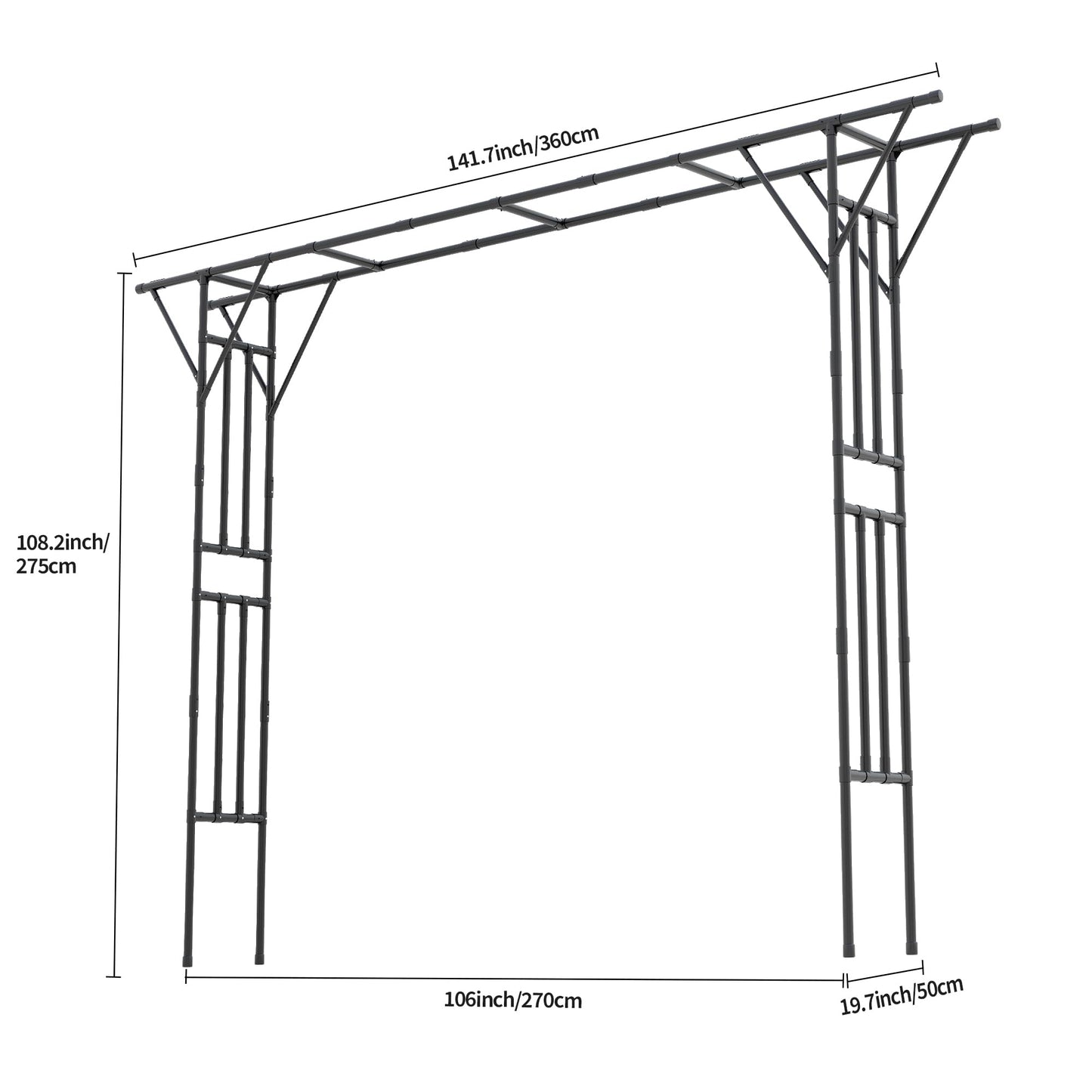 Flat Top Garden Arch Trellis 11FT x 9FT, Super Large Arbor Trellis for Climbing Plants Outdoor 141.7in x 108in x 19.7in, Metal Garden Frame for Backyard, Lawn, Archway, Wedding Decoration, Patio Black