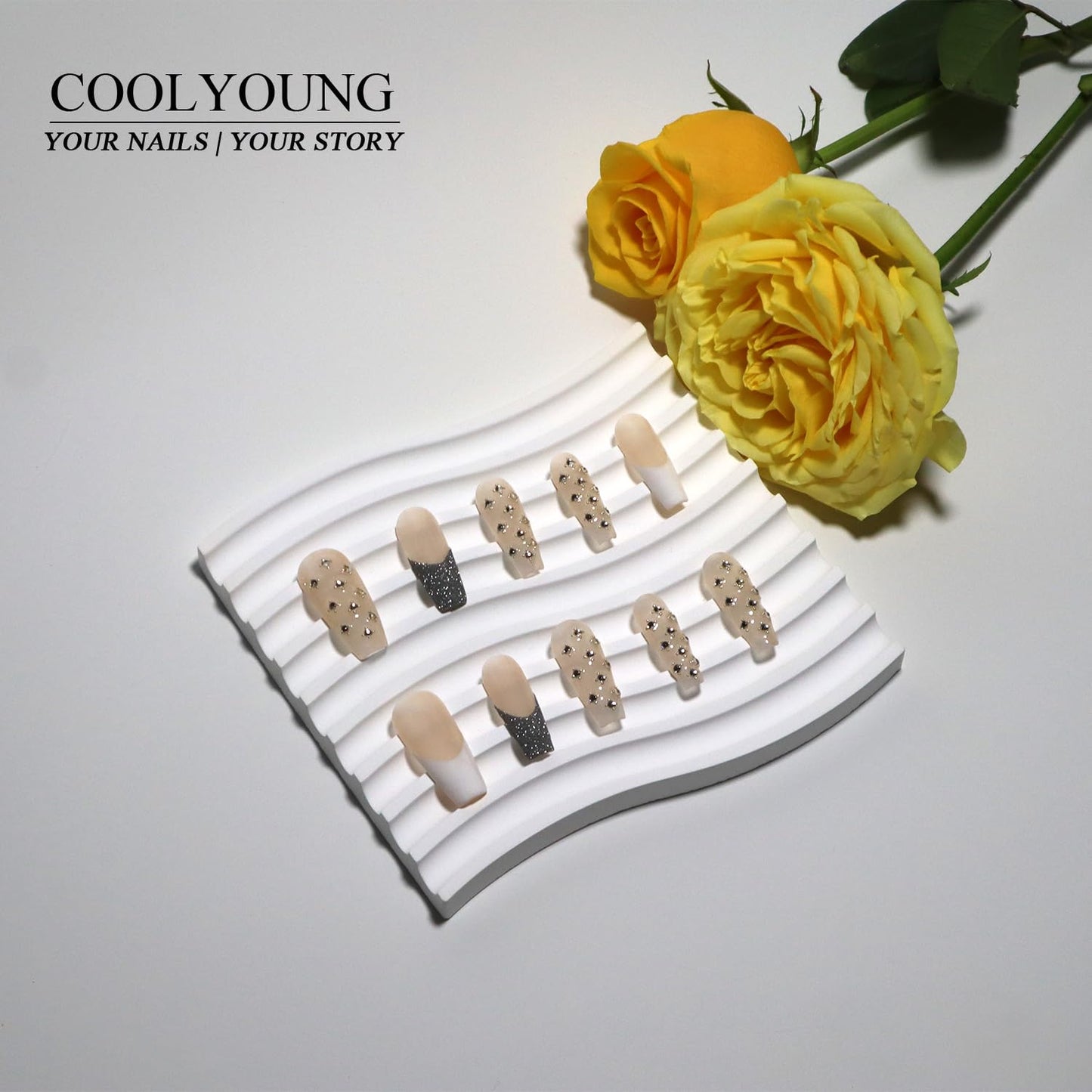 Homemade Press On Nails Coffin Nails Press Ons French Tip Press On Nails Acrylic Press On Nails Medium Length Press On Nails Birthday Gifts For Women COOLYOUNG Nails, 10 PCS, Size S