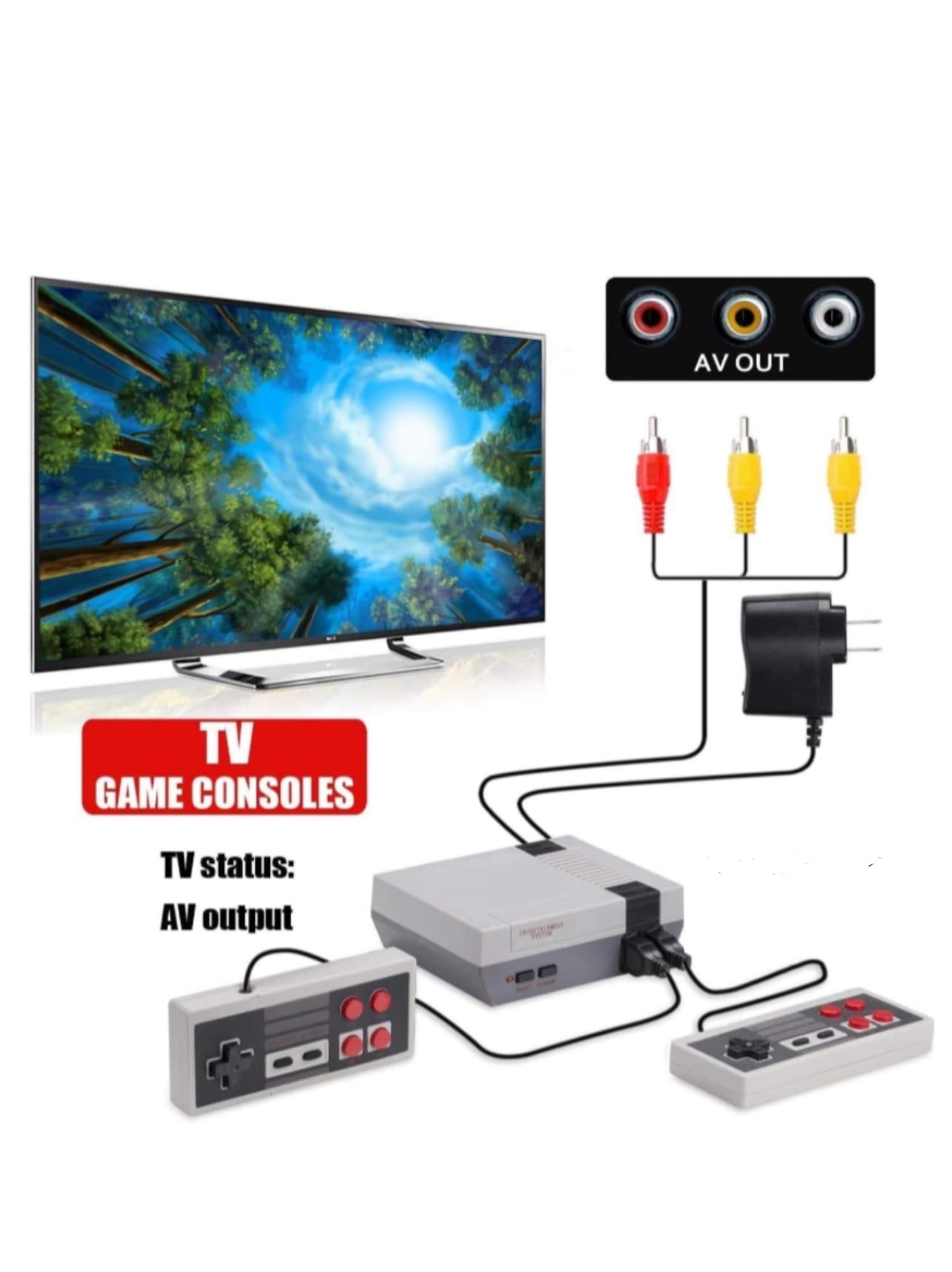 GAMENEXT Retro Game Console, AV Classic Mini Video Game Consoles Built-in with 620 Games Dual Players Mode Console with 2 Controllers Handheld Games for Kids & Adults