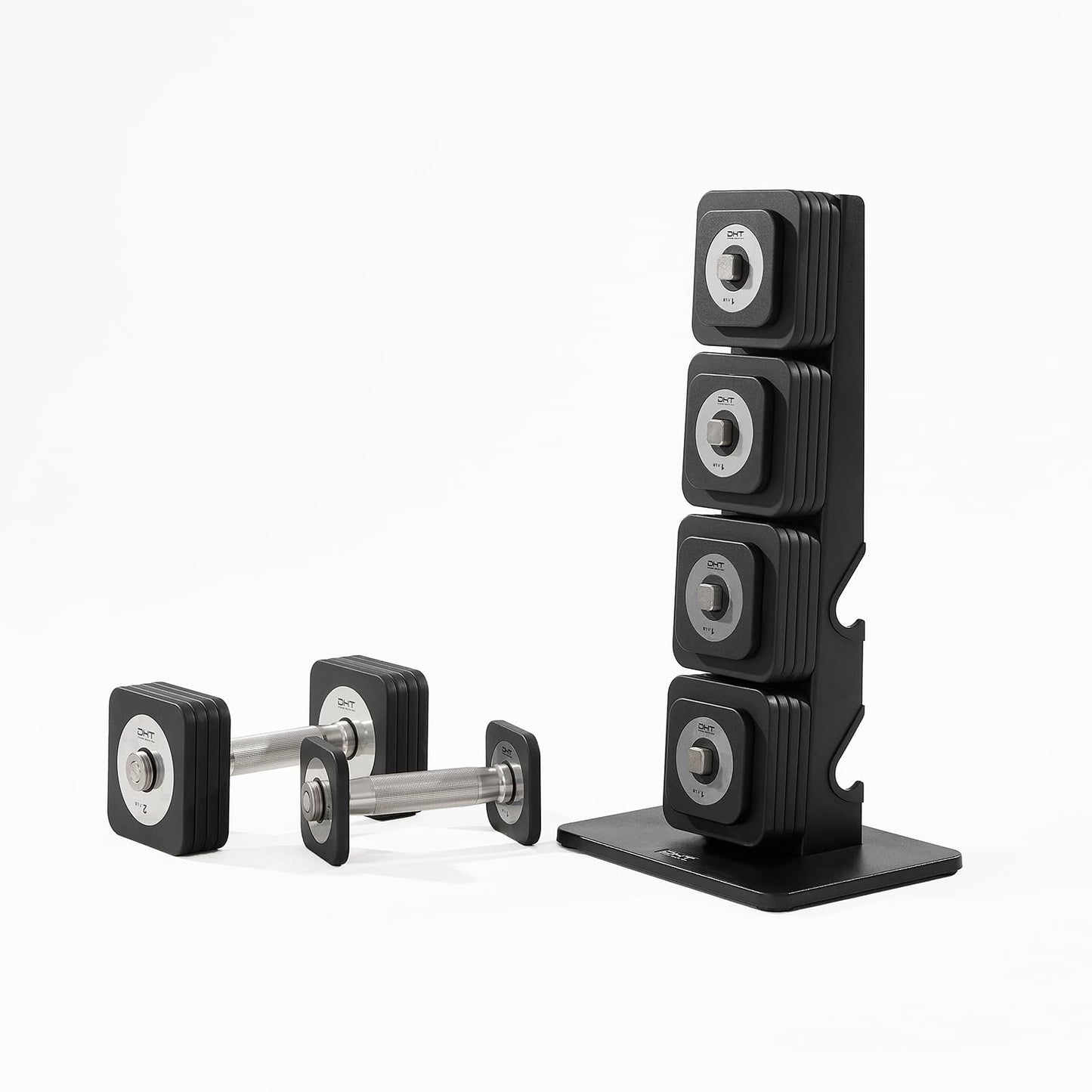 DHT Adjustable Dumbbells with Rack, Anti-Rolling Free Weights Set, 4-22.8 lbs, Black