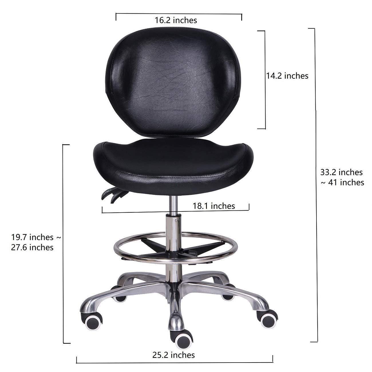 Kaleurrier Adjustable Stool Drafting Chairs: Tall Office Chair for Standing Desk with Backrest & Foot Rest - Ergonomic Drafting Stools with Rolling Wheels for Shop Studio Dental Salon Home(Black)