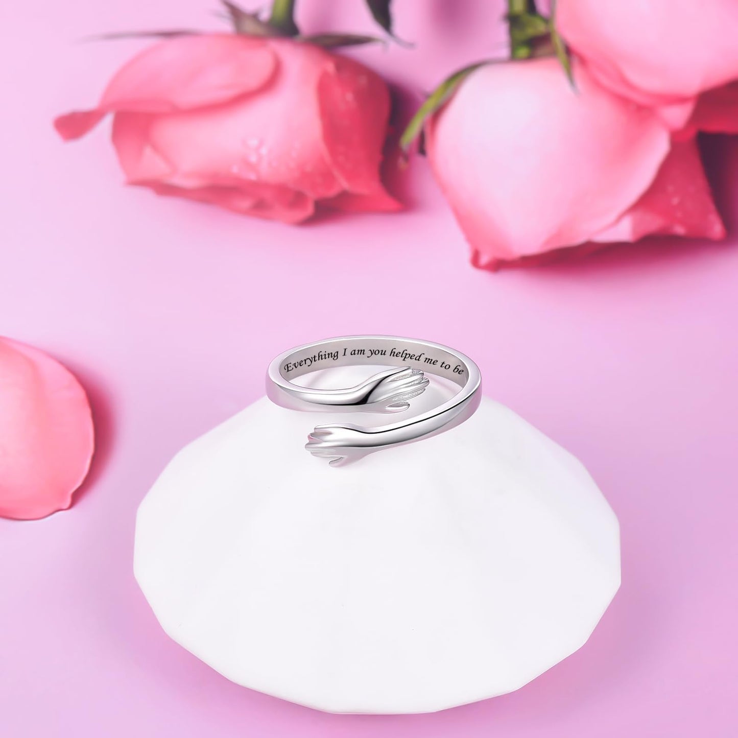 ACJFA Hug Rings for Women Sterling Silver Adjustable Ring Thumb Ring Birthday Mother Gifts Jewelry(Everything I am you helped me to be)