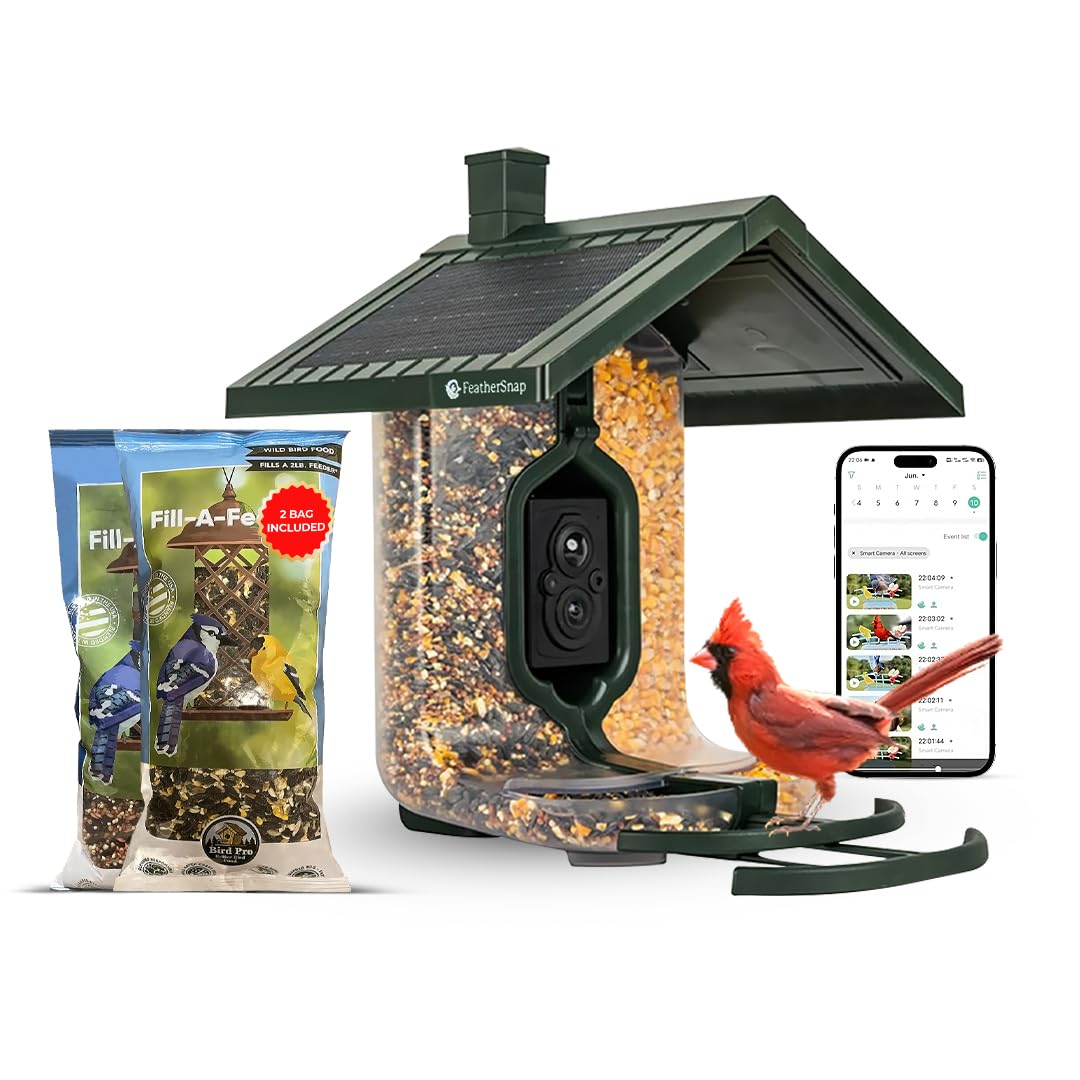Feathersnap Smart Birdfeeder with AI Identification and Wi-Fi Solar Powered, Captures HD Pictures and Videos Sent Directly to Your Phone (Bird Feeder & Starter Kit)