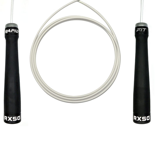 RX Smart Gear RapidFit Jump Rope | Adjustable Jumping Rope w/Ergonomic Dual Bearing Handles, Fitness Skipping Rope for Exercise, Workout, Sports Training, White
