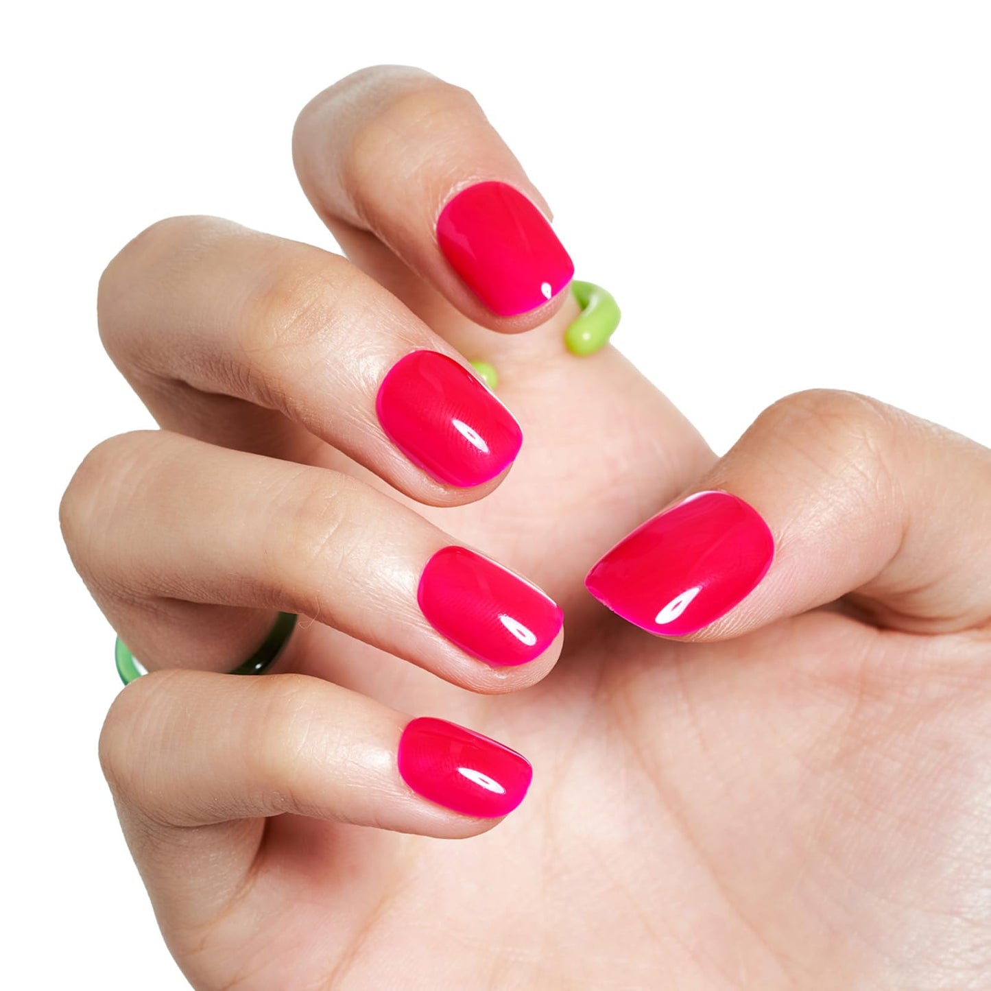 GLAMERMAID Press on Nails Extra Short Squoval, Handmade 2 Packds Pearl & Fluorescent Pink Jelly Gel Glue on Nails