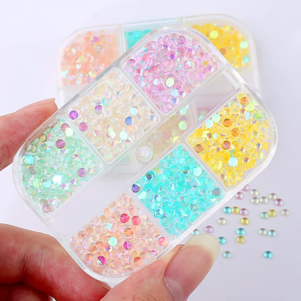 Aurora Mermaid 3D Bubble Beads Nail Charms, 6 Grids Mixed Color Crystal Gems, Flatback Rhinestones for DIY Nail Art