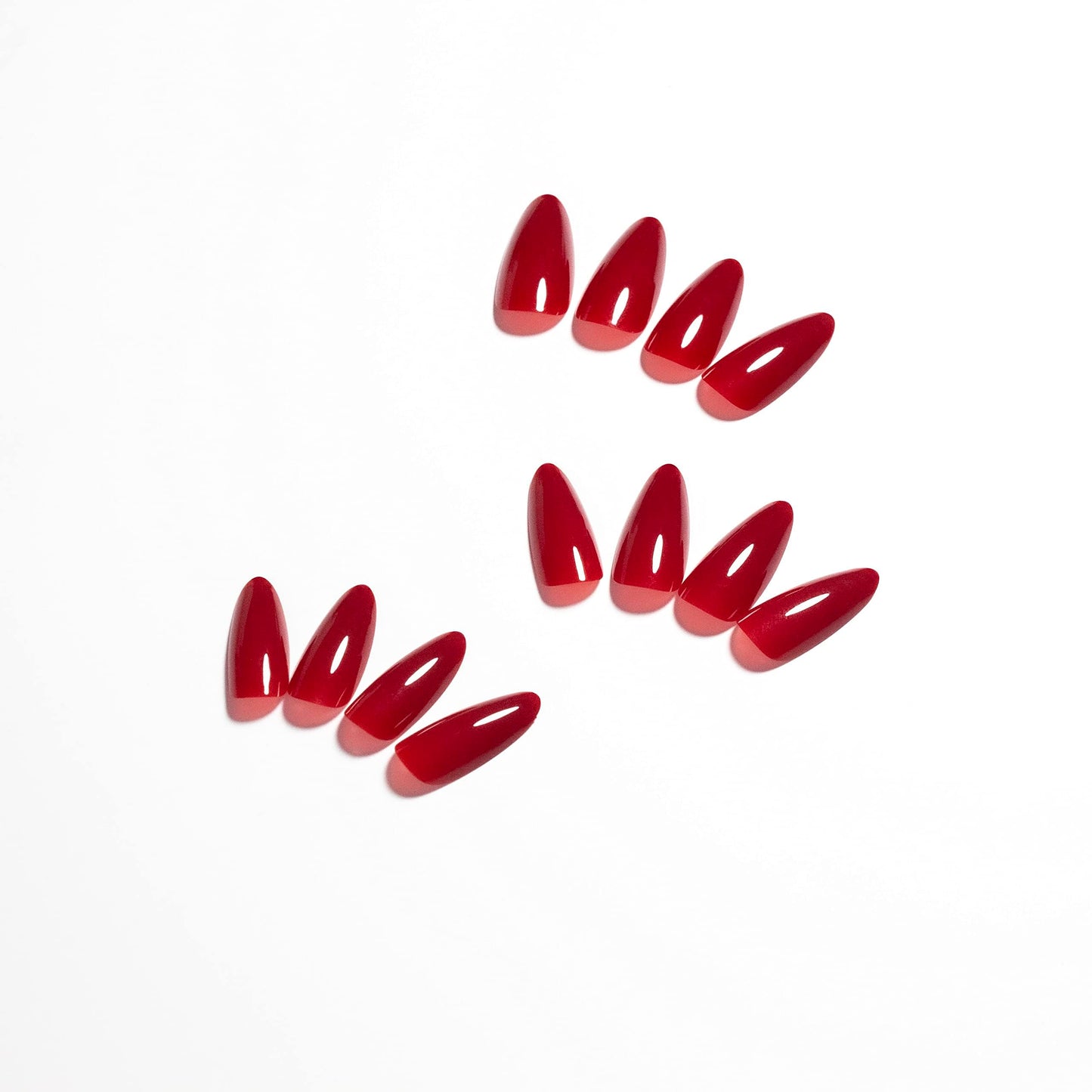 KQueenest Red Press on Nails Medium Almond&Red French Press on Nails Medium Almond For Beach Party Daily Decoration in 48 PCS