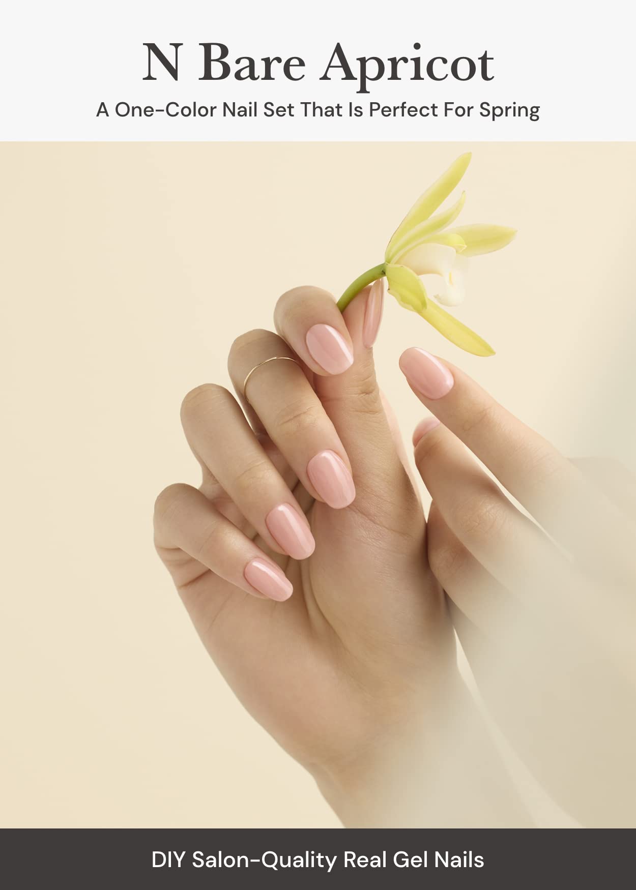 ohora Semi Cured Gel Nail Strips (N Bare Apricot) - Nude, Solid, Works with Any UV/LED Lamps, Salon-Quality, Long Lasting, Easy to Apply & Remove - Includes 2 Prep Pads, Nail File & Wooden Stick