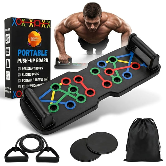 Push Up Board 21-in-1 Home Workout Equipment for Men & Women – Multi-Functional Push Up Bar with Handles, Resistance Bands, Sliding Discs & Carry Bag – Heavy-Duty 330 lbs Home Gym Equipment
