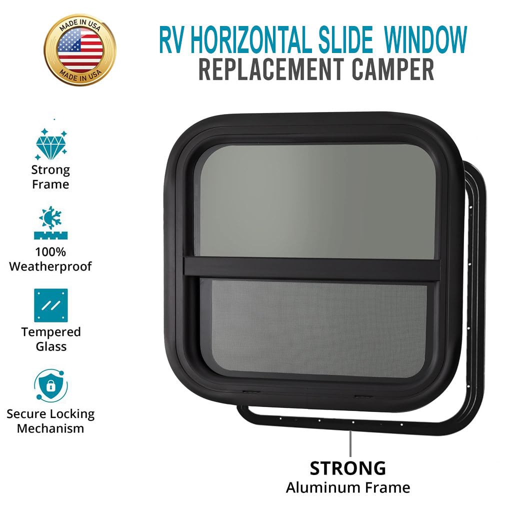 ProFlex RV Vertical Sliding Window 12" W x 22" H – Heavy Duty Ultra Thick Tempered Glass, RV Camper Windows Replacement with Trim for 1-1/2’’ Wall Thickness – Easy Installation, DOT Certified