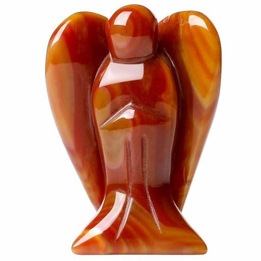 YATOJUZI 2" Red Carnelian Angel Decors Natural Healing Crystals Polished Carved Gemstones Stones Hand Guardian Cute Sculpture Statue Reiki Energy Figurines Home Room Office Desk Decor Gifts for Women