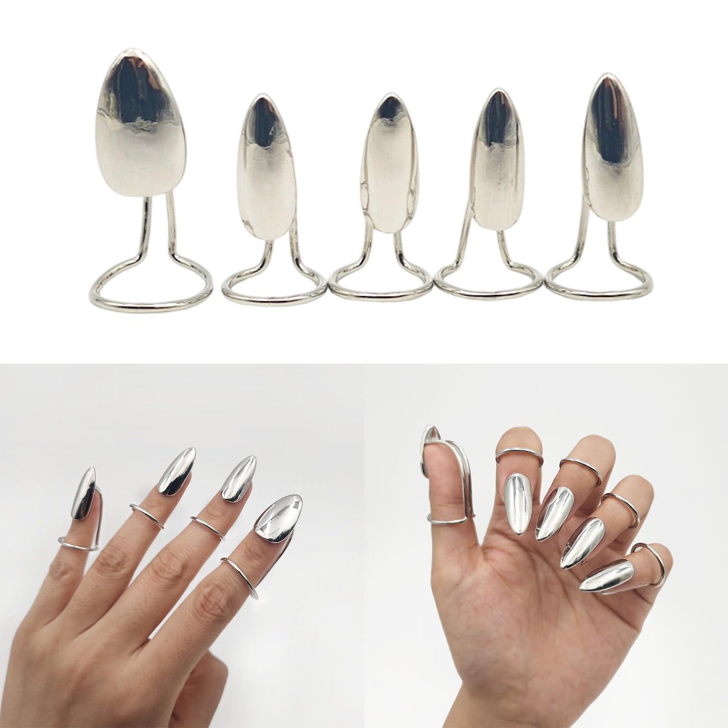 kokdid Pack Of 5 Edgy Metal Nails Rings Sophisticated Alloy Finger Jewelry For Trendy Fashion Statements And Bold Everyday Looks