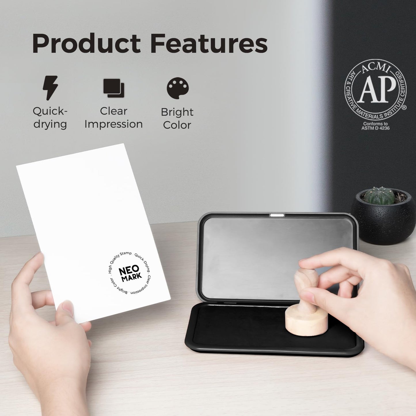 NEO MARK Large Stamp Pad Kit (1oz Ink Included) - 3.50"x 6.25", Magnetic Lid, Premium Quality Felt Stamp Pad (Black)