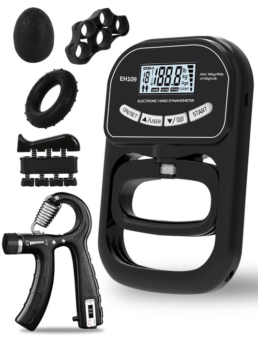 Saicefe Grip Strength Tester Trainer Electronic Hand Dynamometer of 396lbs/180kg & Grip strengthener with Adjustable Resistance for Sports Home Gym with Digital Display Precision Training for Rehab Fitness