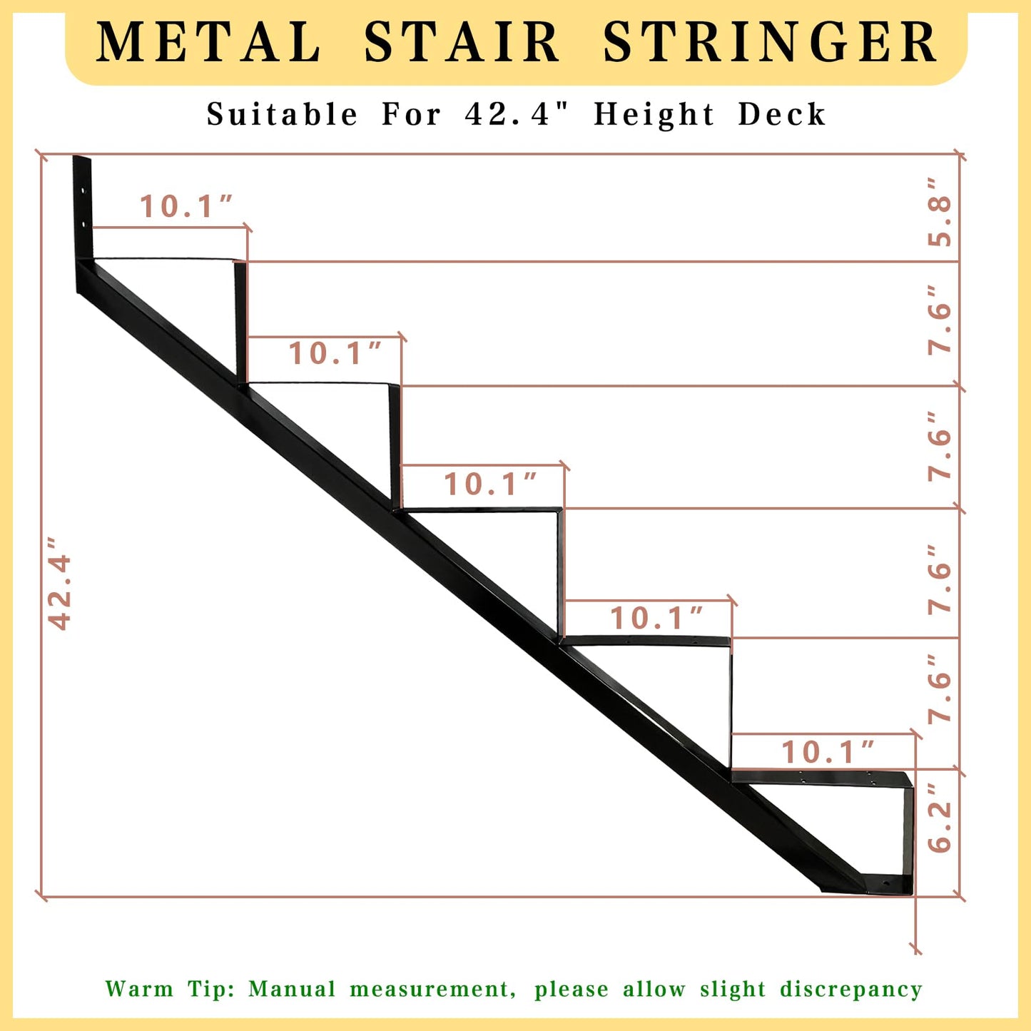 3 Packs Metal Stair Step Stringers, 5 Step Steel Riser Stringer for 42.4inch Height Deck(Polished Black)