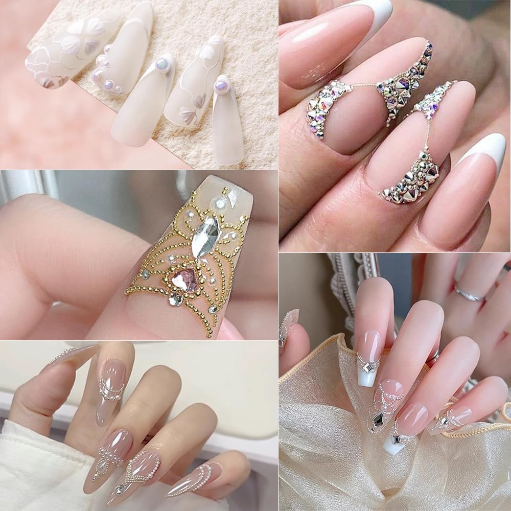 Flatback Rhinestones Nail Gems with Pickup Pencil and Tweezers, Silver Clear &Transparent AB Crystals Nail Charms Face gems, Glass Rhinestones for Nail Art Face Makeup and Manicure Decor