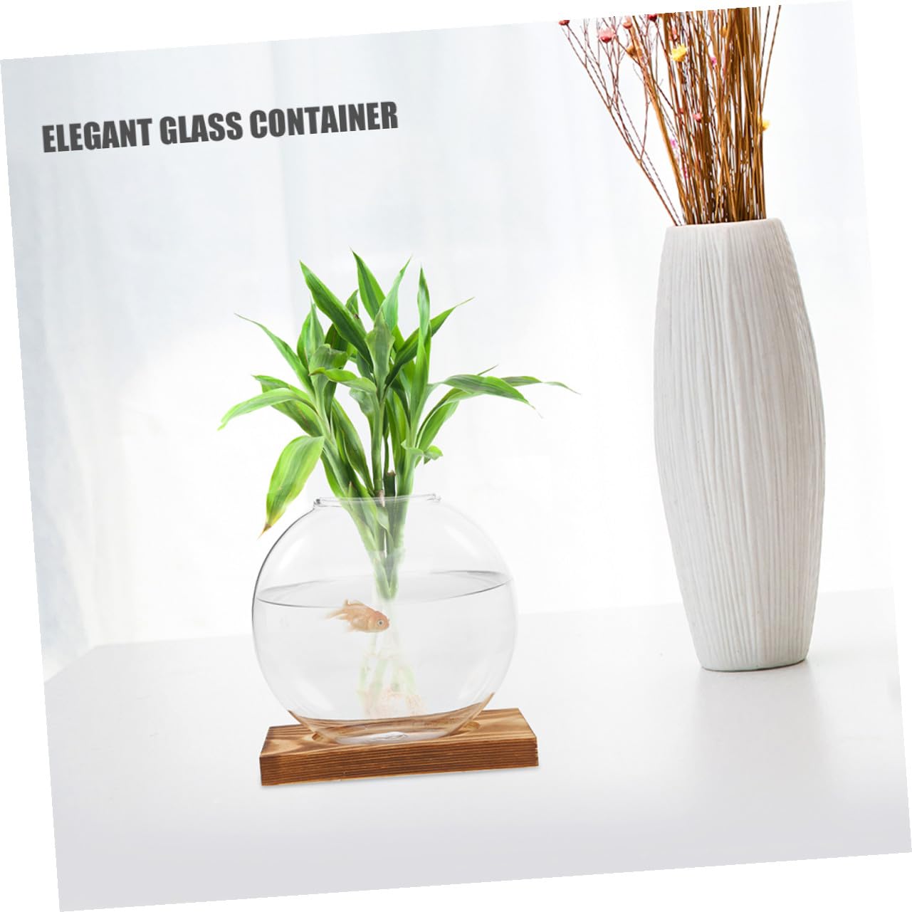 PRETYZOOM Glass Plant Propagation Vases with Wooden Base, 2pcs Hydroponic Glass Containers for Indoor Plants, Terrarium Containers for Home and Office Decor